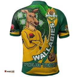 Wallabies Rugby Polo Shirt - Custom Kangaroo Rugby Ball Aboriginal Curve Style Polo Shirt Amazing Aussie