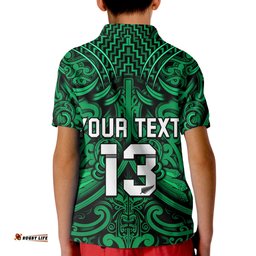 Custom Text and Number New Zealand Silver Fern Rugby Polo Shirt All Black Green NZ Maori Pattern Amazing Aussie