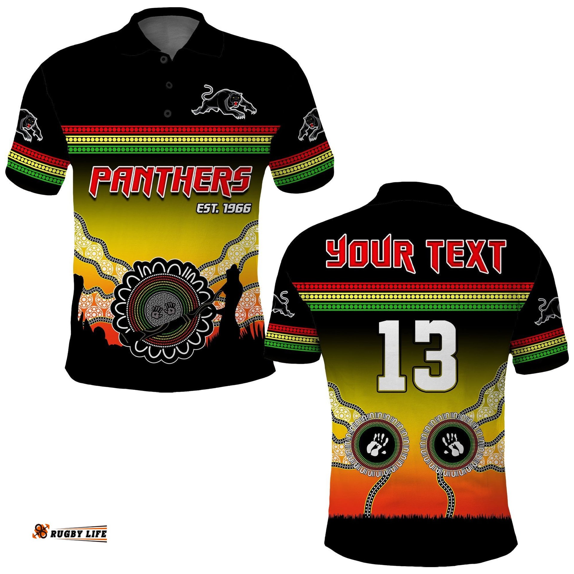 Custom Text and Number Panthers Polo Shirt Go The Mighty Penrith Aboriginal Amazing Aussie
