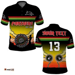 Custom Text and Number Panthers Polo Shirt Go The Mighty Penrith Aboriginal Amazing Aussie