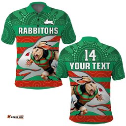 Custom Text And Number Rabbitohs Rugby Polo Shirt Aboriginal Dot Painting Glory Glory Sporty Style Amazing Aussie