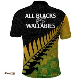 Australia Wallabies and Aotearoa Rugby Polo Shirt Kangaroo Black Fern Maori Gradient Vibe