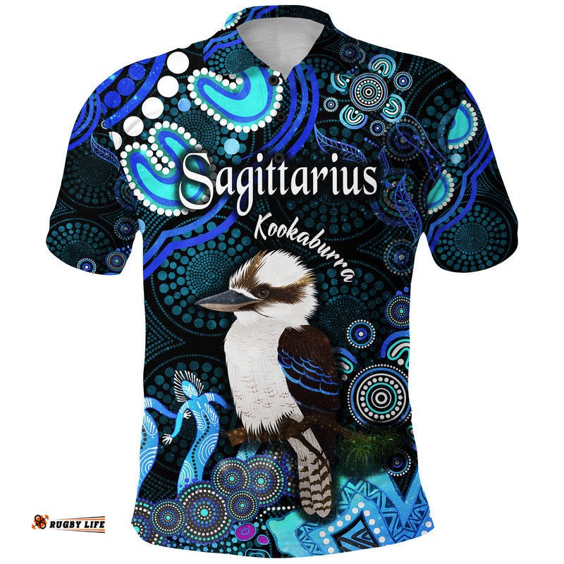 Custom Personalised Australian Astrology Polo Shirt Sagittarius Kookaburra Zodiac Aboriginal Vibes - Blue Amazing Aussie