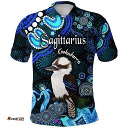 Custom Personalised Australian Astrology Polo Shirt Sagittarius Kookaburra Zodiac Aboriginal Vibes - Blue Amazing Aussie