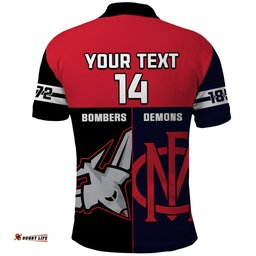 Personalised Melbourne And Essendon Football Polo Shirt Demons Mix Bombers Sporty Version