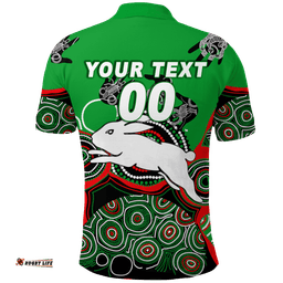Custom Personalised Rabbitohs Rugby Aboriginal Art Polo Shirt