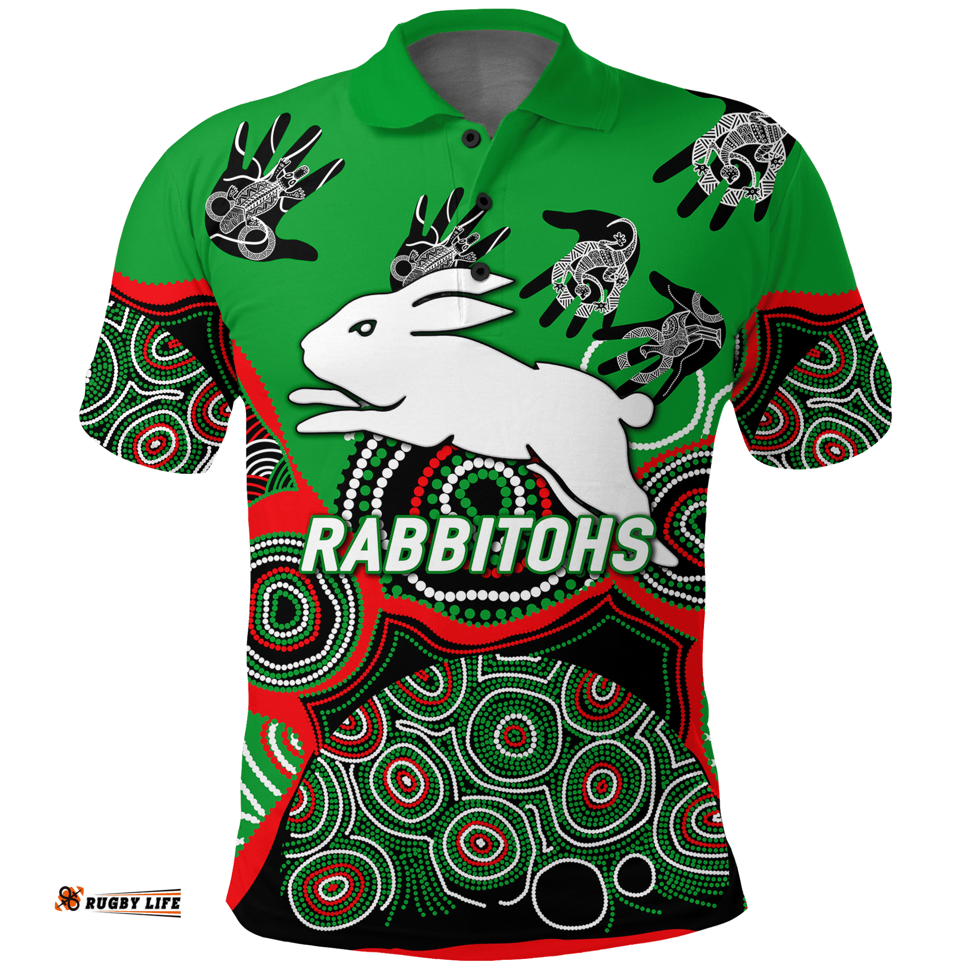 Custom Personalised Rabbitohs Rugby Aboriginal Art Polo Shirt