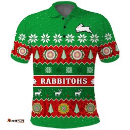 Custom Personalised Rabbitohs Christmas Polo Shirt Souths Aboriginal Art Merry Xmas Amazing Aussie