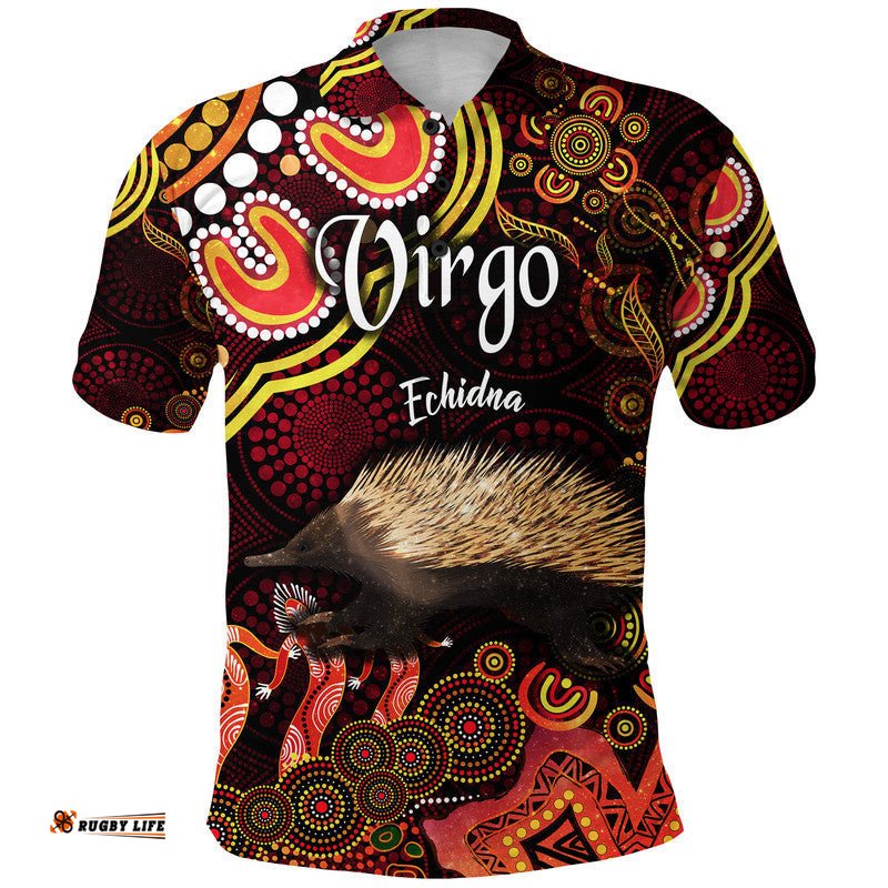 Custom Personalised Australian Astrology Polo Shirt Virgo Echidna Zodiac Aboriginal Vibes - Red Amazing Aussie