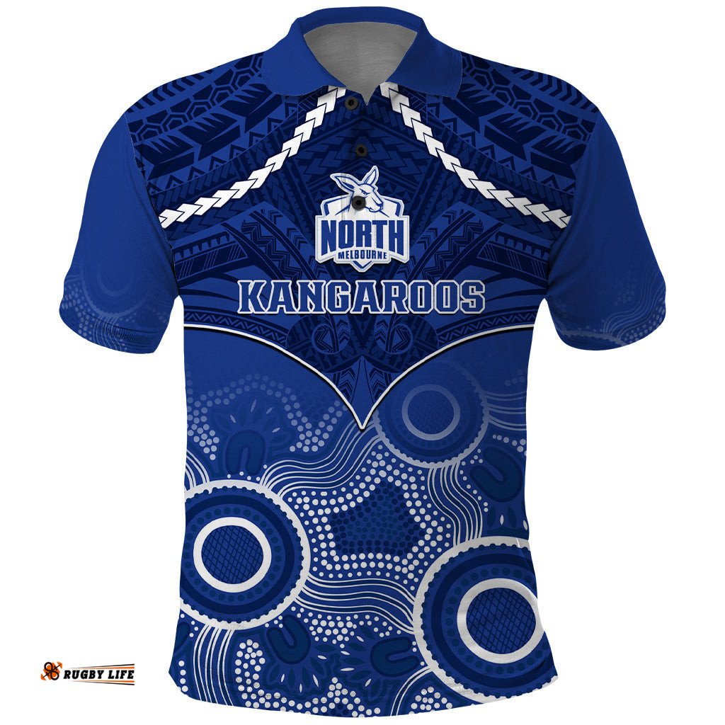 North Melbourne Football Polo Shirt Kangaroos Aboriginal Mix Polynesian Pattern
