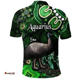 Australian Astrology Polo Shirt Aquarius Emu Glider Zodiac Aboriginal Vibes - Green Amazing Aussie