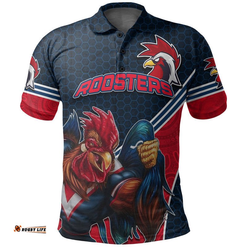 Custom Personalised Roosters Rugby Polo Shirt Mix Aboriginal Simple Amazing Aussie