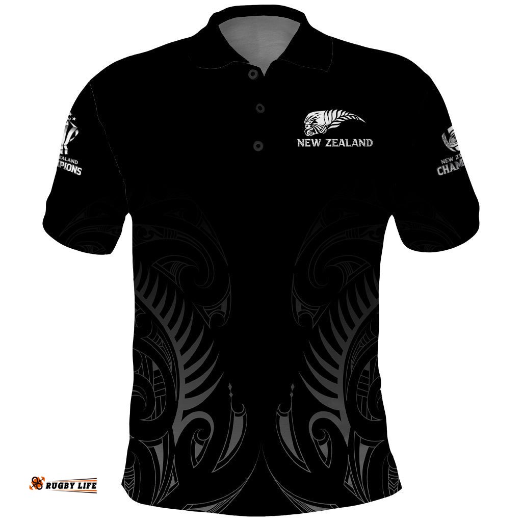 New Zealand Polo Shirt Rugby 2023 Champions Black