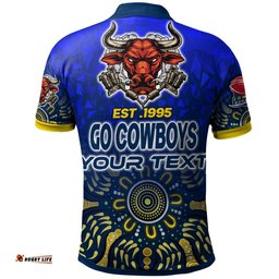 Cowboys Rugby Polo Shirt - Custom Rugby Ball GO COWBOYS Aboriginal Patterns Polo Shirt Amazing Aussie