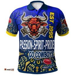 Cowboys Rugby Polo Shirt - Custom Rugby Ball GO COWBOYS Aboriginal Patterns Polo Shirt Amazing Aussie