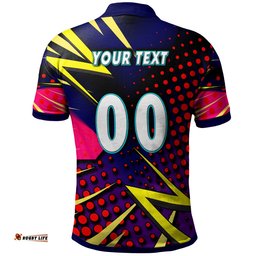 Storm Rugby Polo Shirt - Custom Storm And Thunder Rugby NRL Grand Final Style Of Dot Background Personalised Player And Number Polo Shirt Amazing Aussie