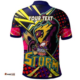 Storm Rugby Polo Shirt - Custom Storm And Thunder Rugby NRL Grand Final Style Of Dot Background Personalised Player And Number Polo Shirt Amazing Aussie