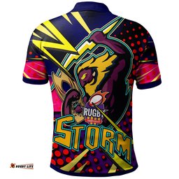 Storm Rugby Polo Shirt - Custom Storm And Thunder Rugby NRL Grand Final Style Of Dot Background Personalised Player And Number Polo Shirt Amazing Aussie