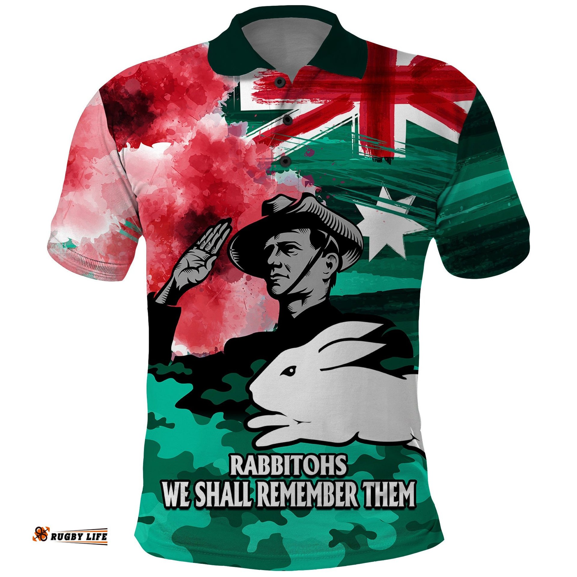 ANZAC Rabbitohs Rugby Polo Shirt We Shall Remember Amazing Aussie