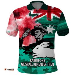 ANZAC Rabbitohs Rugby Polo Shirt We Shall Remember Amazing Aussie
