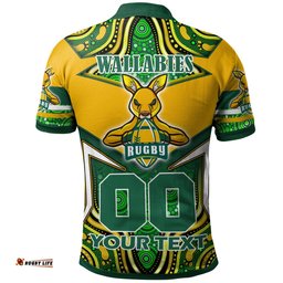 Wallabies Rugby Polo Shirt - Custom Super Kangaroo Rugby Ball Mascot Aboriginal Style Polo Shirt Amazing Aussie