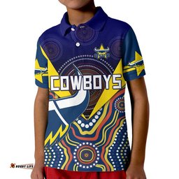 Cowboys Rugby Polo Shirt Indigenous Arboriginal Dot Paint Navy Style Amazing Aussie