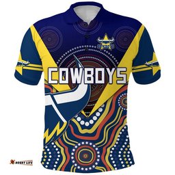 Cowboys Rugby Polo Shirt Indigenous Arboriginal Dot Paint Navy Style Amazing Aussie
