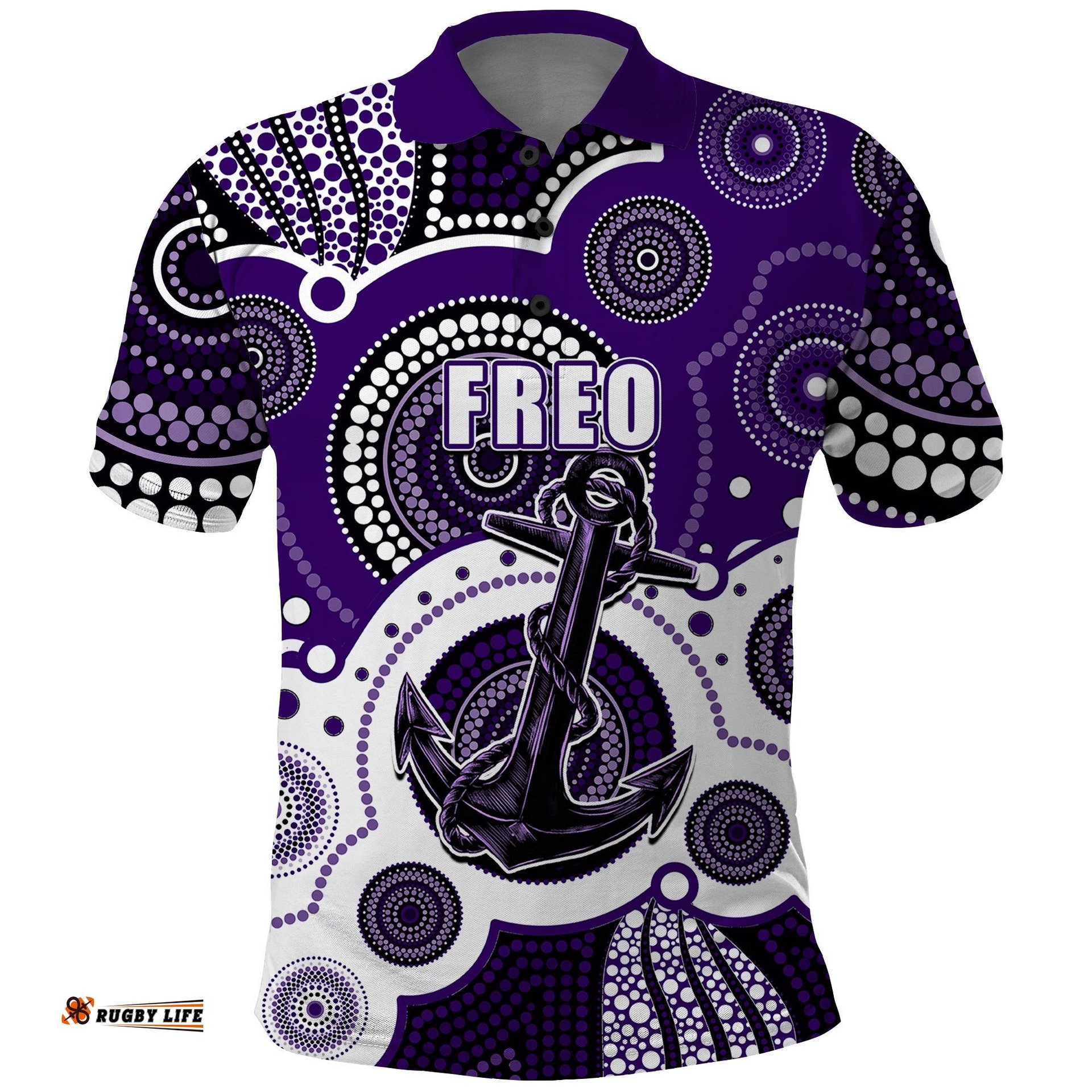 Custom Personalised And Number Freo AFL Polo Shirt Aboriginal Patterns Amazing Aussie