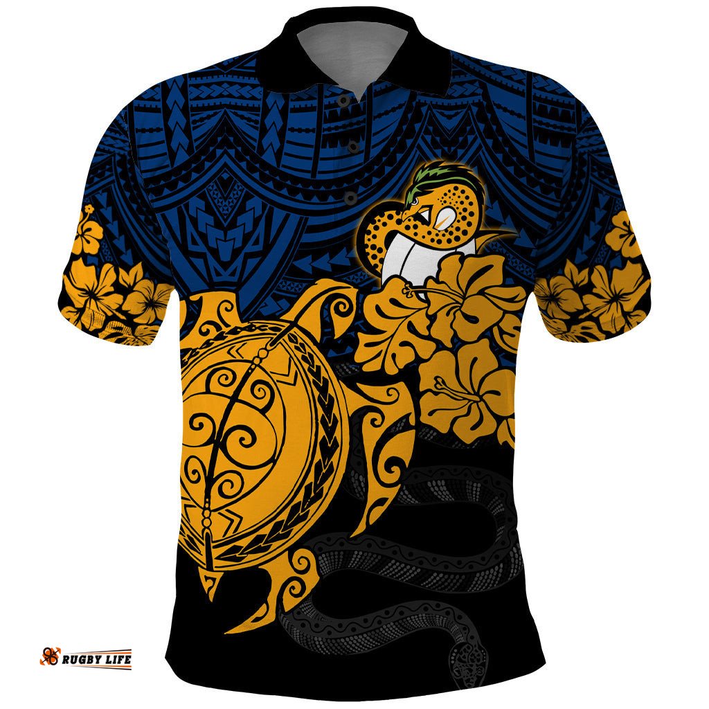 Custom Parra Eels Rugby Polo Shirt Hibiscus and Turtle With Polynesian Pattern