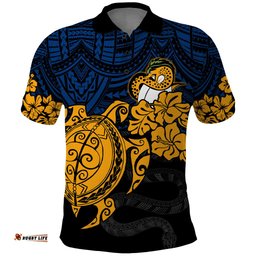 Custom Parra Eels Rugby Polo Shirt Hibiscus and Turtle With Polynesian Pattern