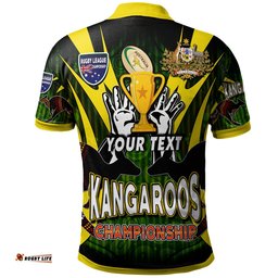 Kangaroos Rugby Polo Shirt - Custom Kangaroo Rugby League Coat Of Arms Aboriginal Culture Personalised Player And Number Polo Shirt Amazing Aussie
