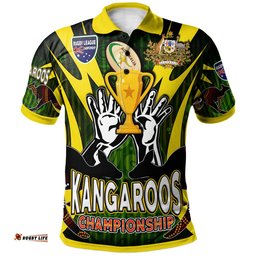 Kangaroos Rugby Polo Shirt - Custom Kangaroo Rugby League Coat Of Arms Aboriginal Culture Personalised Player And Number Polo Shirt Amazing Aussie