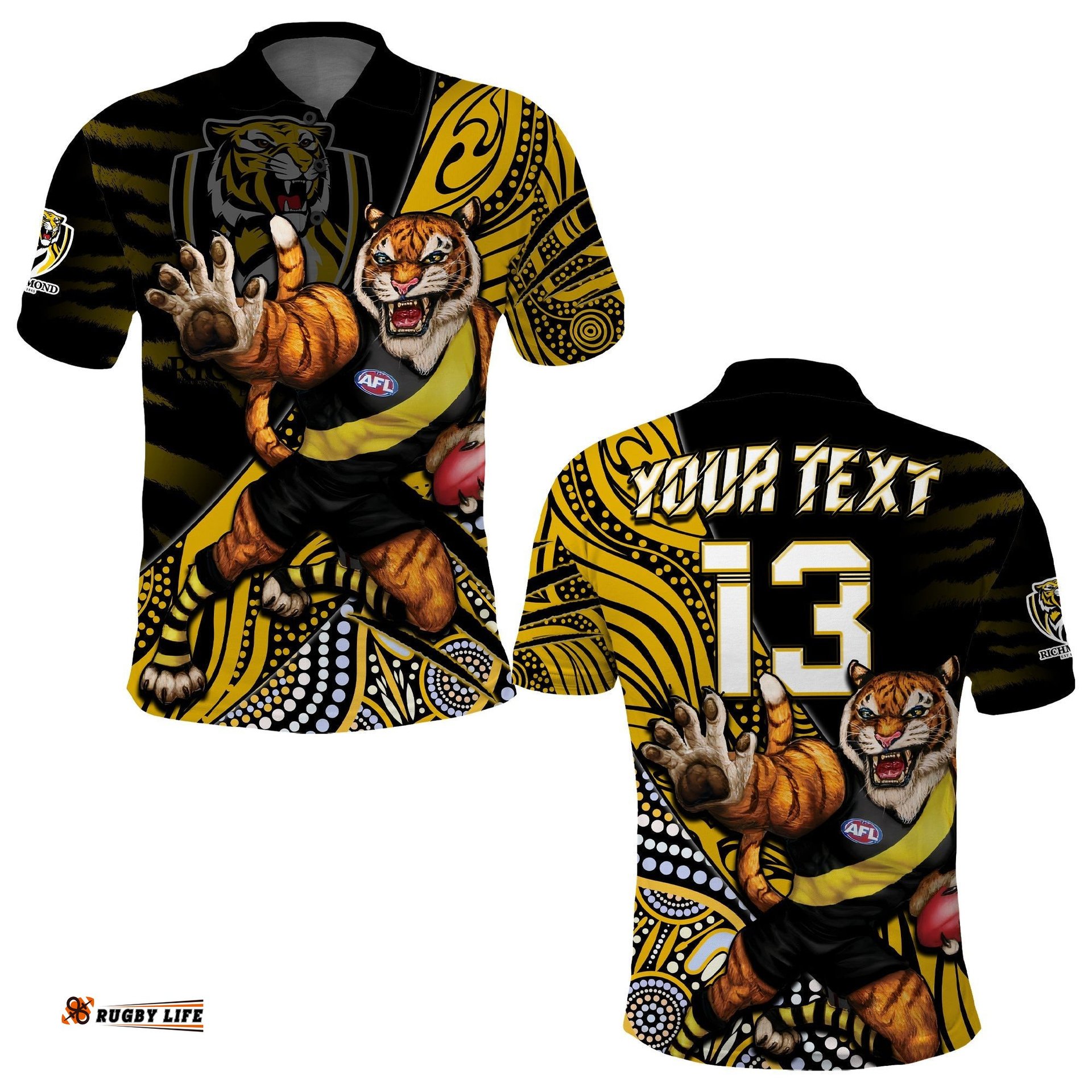 Custom Text and Number Richmond Football Polo Shirt Aboriginal Go The Tigers Mascot Amazing Aussie