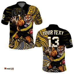 Custom Text and Number Richmond Football Polo Shirt Aboriginal Go The Tigers Mascot Amazing Aussie
