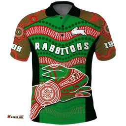 Custom Text And Number Rabbitohs Rugby Polo Shirt Souths 1908 Aboriginal Dot Painting Go Bunnies Amazing Aussie