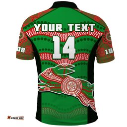 Custom Text And Number Rabbitohs Rugby Polo Shirt Souths 1908 Aboriginal Dot Painting Go Bunnies Amazing Aussie