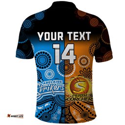 Custom Text And Number Perth Scorchers and Adelaide Strikers Cricket Polo Shirt Aboriginal Art Amazing Aussie