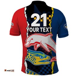 Custom Text And Number NRL Combine Dolphins and Parra Eels Polo Shirt Simple Style