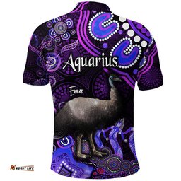 Australian Astrology Polo Shirt Aquarius Emu Glider Zodiac Aboriginal Vibes - Purple Amazing Aussie