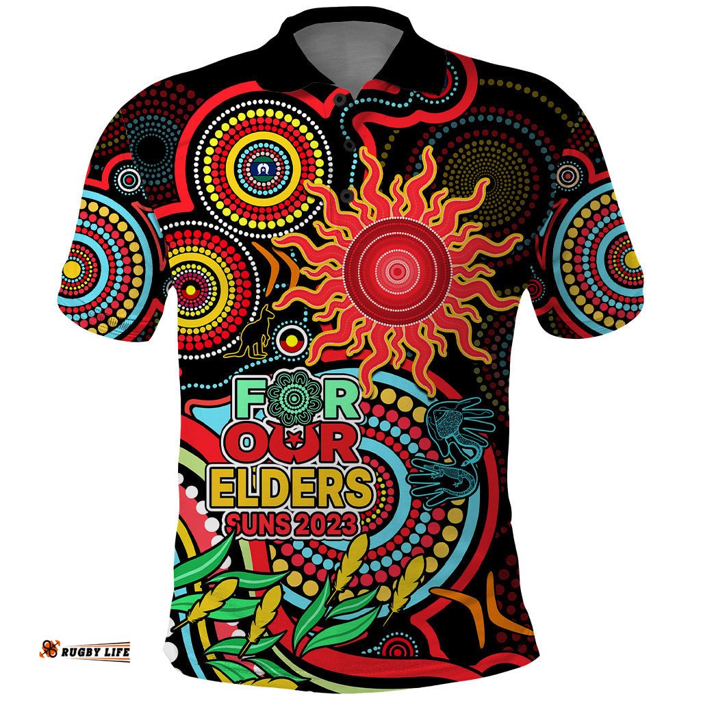 Suns Football Aboriginal Art Polo Shirt NAIDOC Indigenous Tribal
