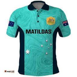 Personalised Australia Soccer Polo Shirt Turquoise Matildas World Cup 2023 Go Champions