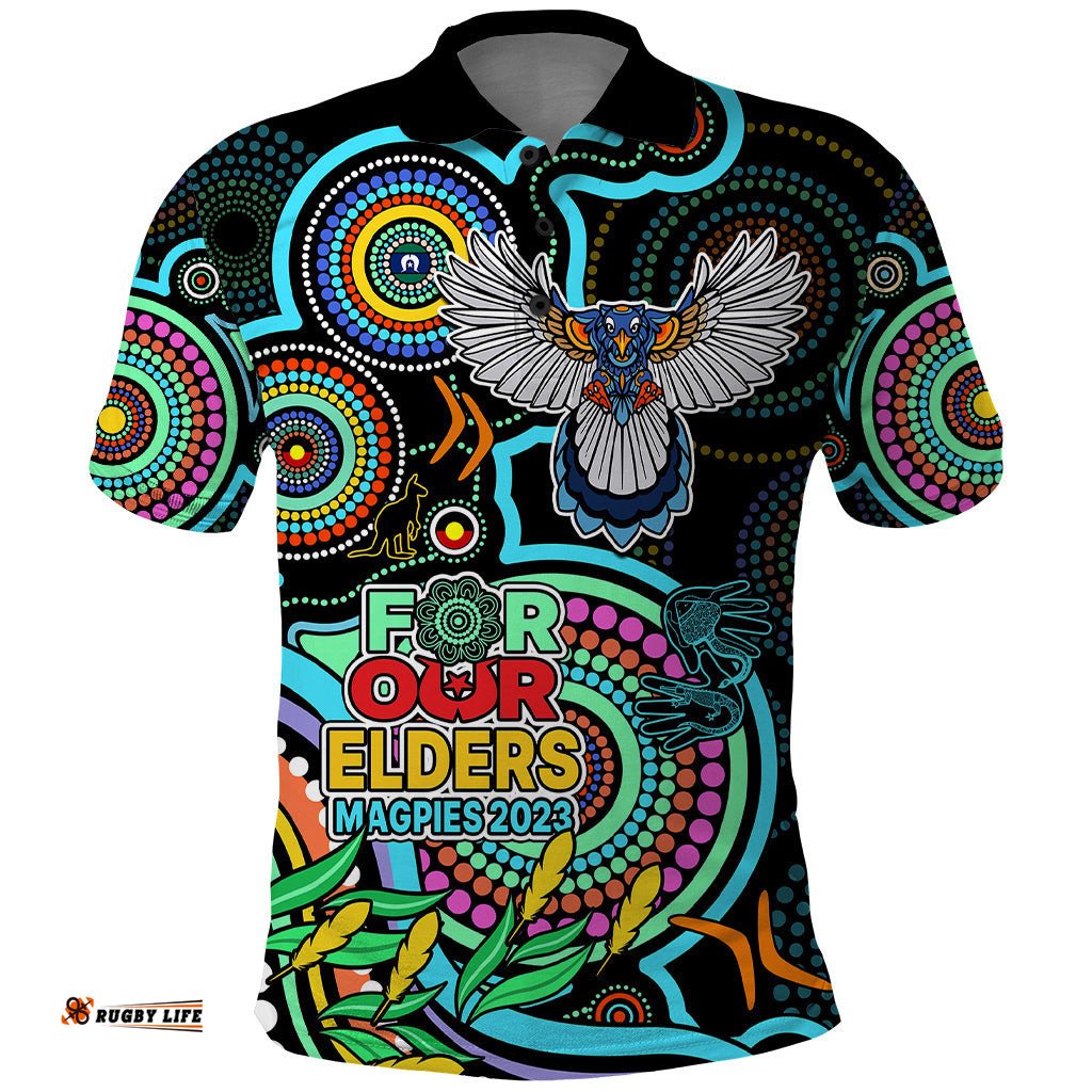 Magpies Football Aboriginal Art Polo Shirt NAIDOC Indigenous Tribal