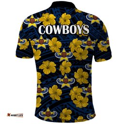 Cowboys Rugby Polo Shirt Polynesian Style With Hibiscus