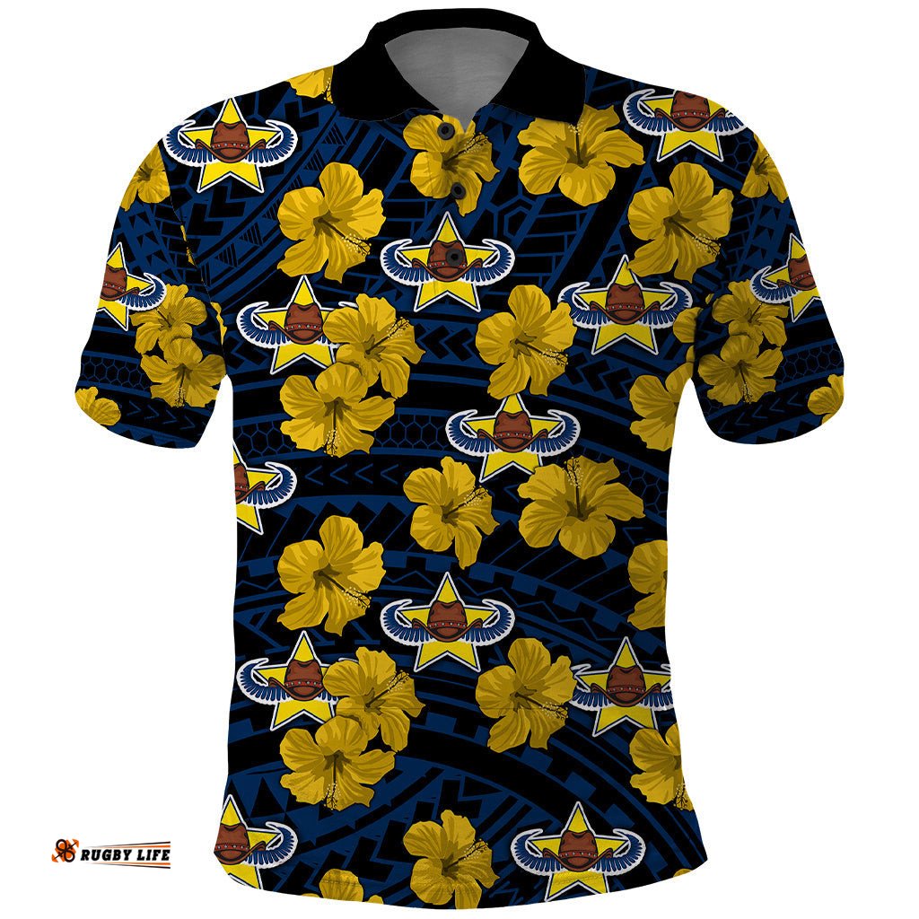 Cowboys Rugby Polo Shirt Polynesian Style With Hibiscus