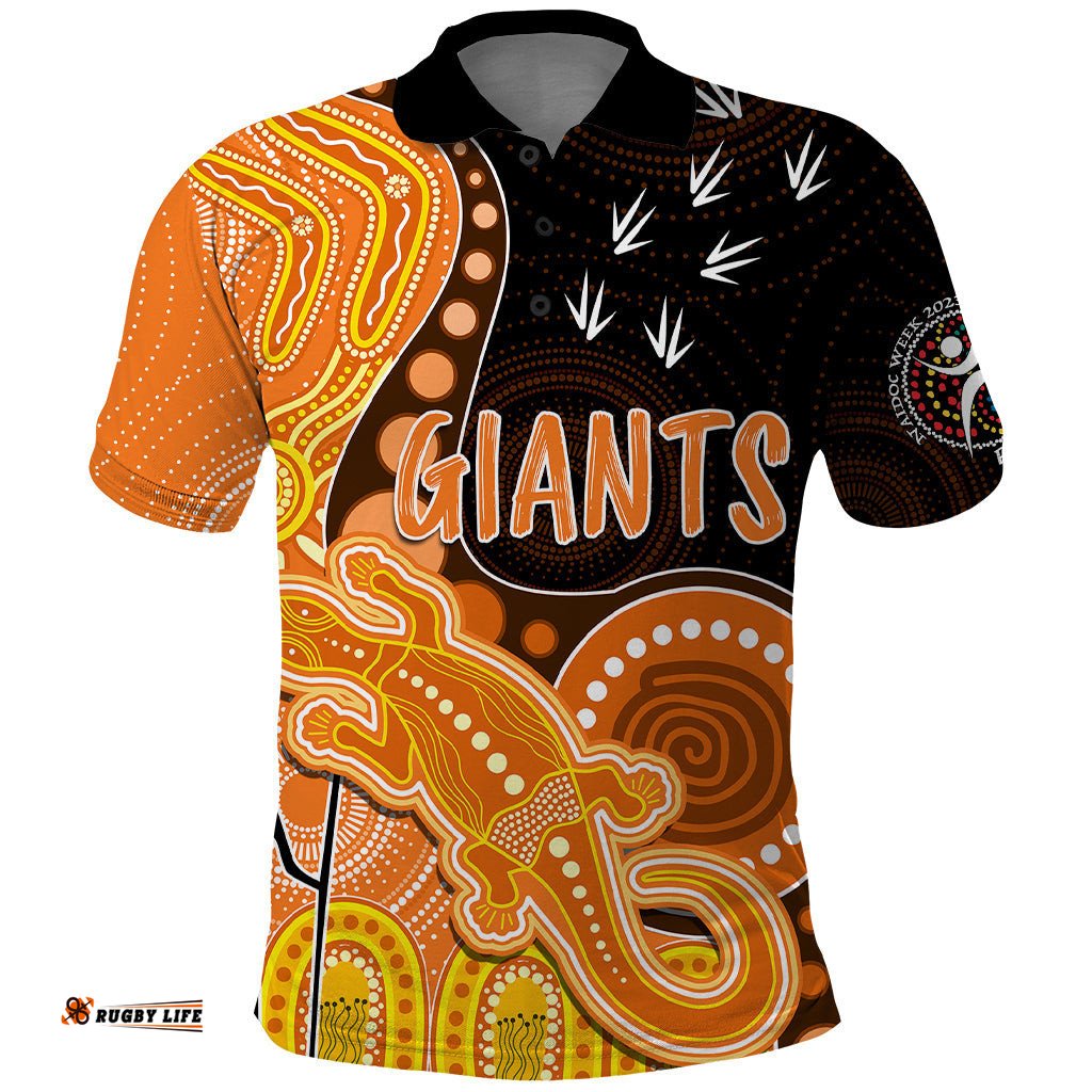 Personalised NAIDOC Week 2023 AFL Giants Polo Shirt Aboriginal Dot Art Lizard Mix Boomerang