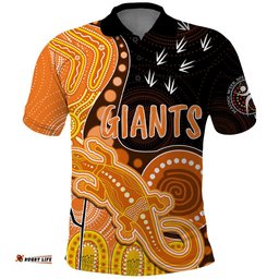 Personalised NAIDOC Week 2023 AFL Giants Polo Shirt Aboriginal Dot Art Lizard Mix Boomerang