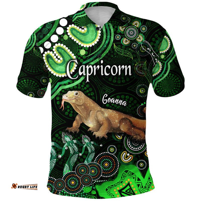 Australian Astrology Polo Shirt Capricorn Goanna Zodiac Aboriginal Vibes - Green Amazing Aussie