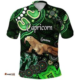 Australian Astrology Polo Shirt Capricorn Goanna Zodiac Aboriginal Vibes - Green Amazing Aussie