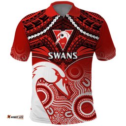 Sydney Swans Football Polo Shirt Go Swannies Aboriginal Mix Polynesian Pattern