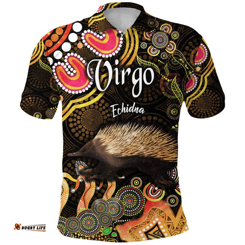 Australian Astrology Polo Shirt Virgo Echidna Zodiac Aboriginal Vibes - Gold Amazing Aussie